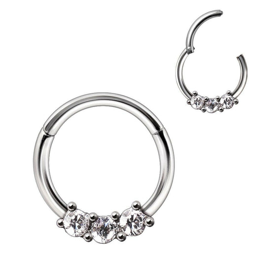 Stainless Steel Triple CZ Seamless Clicker Ring Captive Bead Impulse Piercings