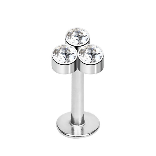 316L Stainless Steel Triple Gemmed CZ Labret - Skin Metals