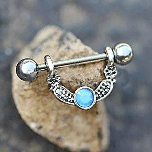 Stainless Steel Turquoise Accented Crescent Nipple Ring Nipple Ring Impulse Piercings