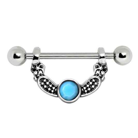 Stainless Steel Turquoise Accented Crescent Nipple Ring Nipple Ring Impulse Piercings