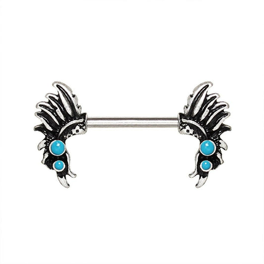 Stainless Steel Turquoise Feather Headdress Nipple Bar Nipple Ring Impulse Piercings