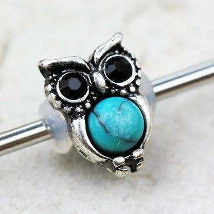 Stainless Steel Turquoise Owl Industrial Barbell Industrial Barbell Impulse Piercings