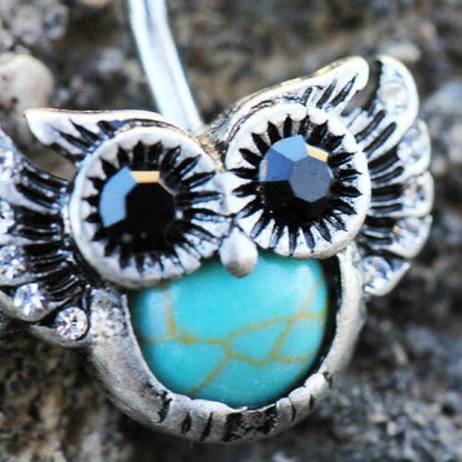 Stainless Steel Turquoise Owl Navel Ring Navel Ring Impulse Piercings