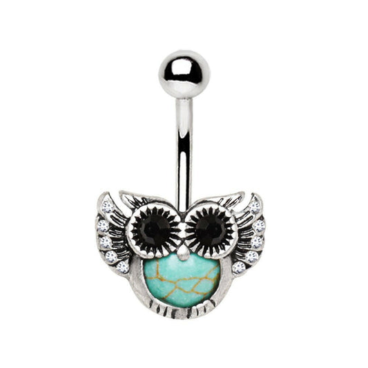 Stainless Steel Turquoise Owl Navel Ring Navel Ring Impulse Piercings