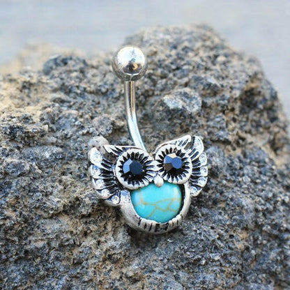 Stainless Steel Turquoise Owl Navel Ring Navel Ring Impulse Piercings