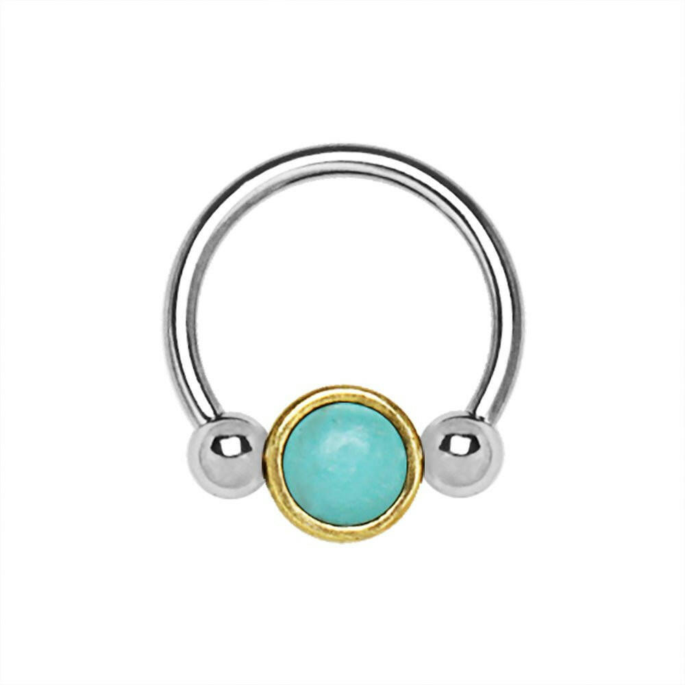 Stainless Steel Turquoise Snap-In Captive Bead Ring / Septum Ring Captive Bead Impulse Piercings