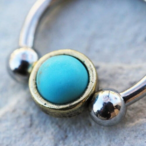 Stainless Steel Turquoise Snap-In Captive Bead Ring / Septum Ring Captive Bead Impulse Piercings