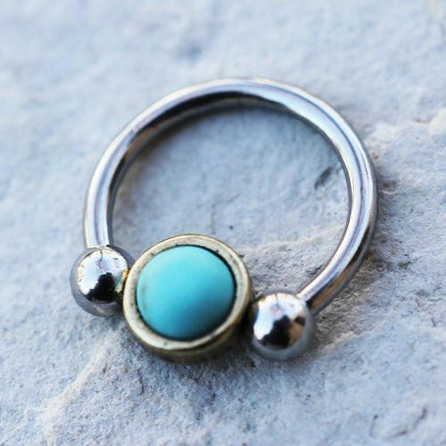 Stainless Steel Turquoise Snap-In Captive Bead Ring / Septum Ring Captive Bead Impulse Piercings