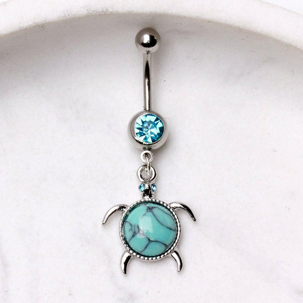 Stainless Steel Turquoise Turtle Dangle Navel Ring Navel Ring Impulse Piercings