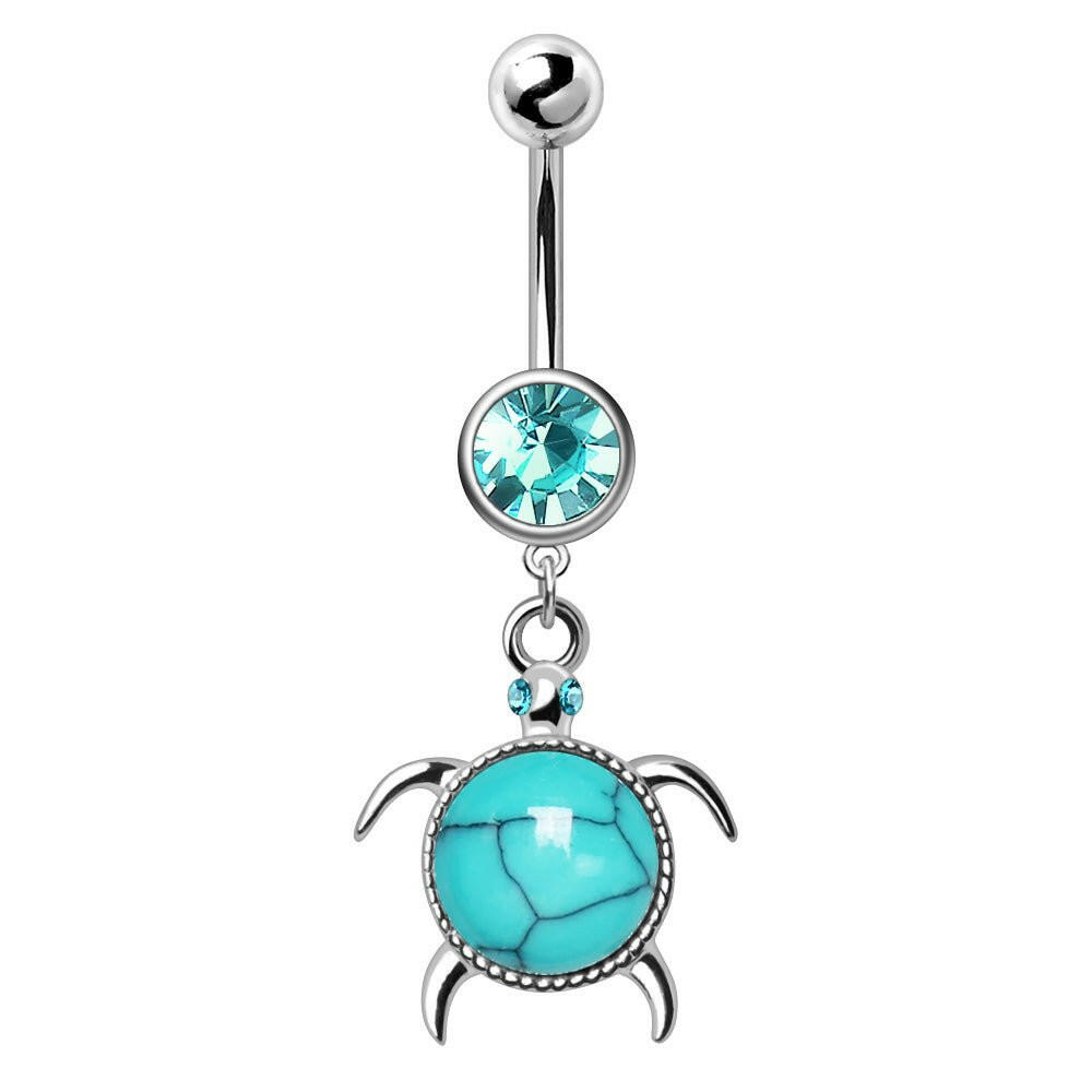 Stainless Steel Turquoise Turtle Dangle Navel Ring Navel Ring Impulse Piercings