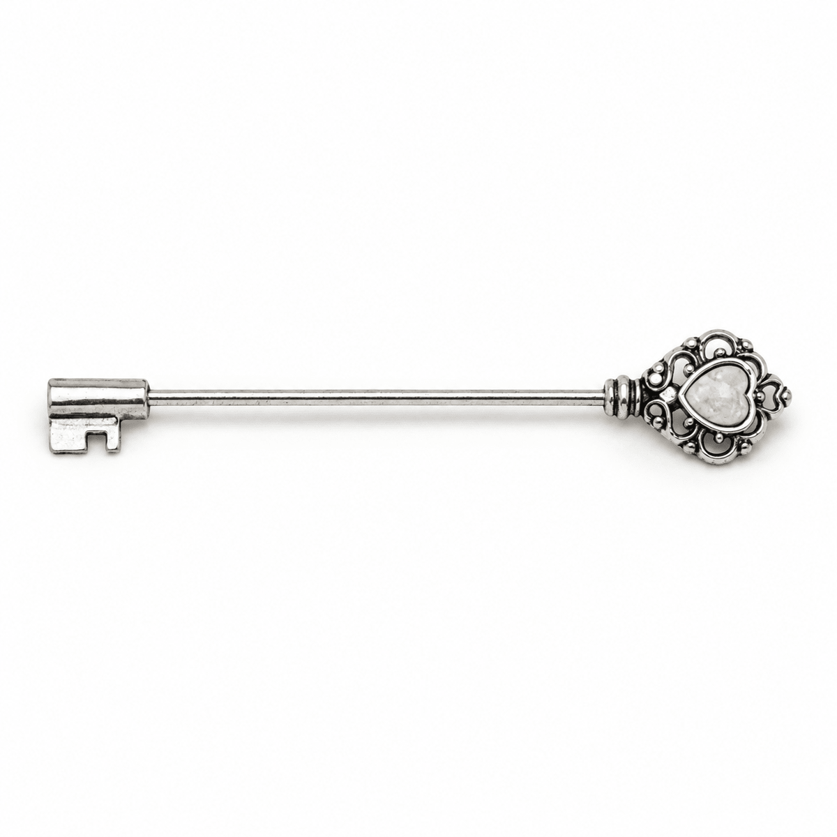 Stainless Steel Victorian Heart Key Industrial Barbell with Synthetic Opal - Skin Metals