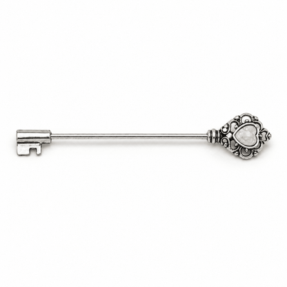Stainless Steel Victorian Heart Key Industrial Barbell with Synthetic Opal - Skin Metals