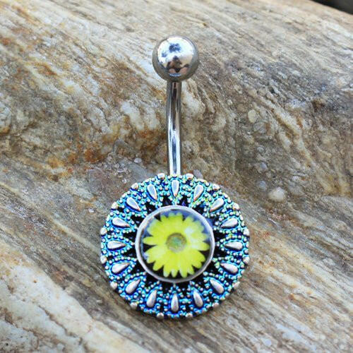 Stainless Steel Victorian Round Yellow Daisy Navel Ring Navel Ring Impulse Piercings