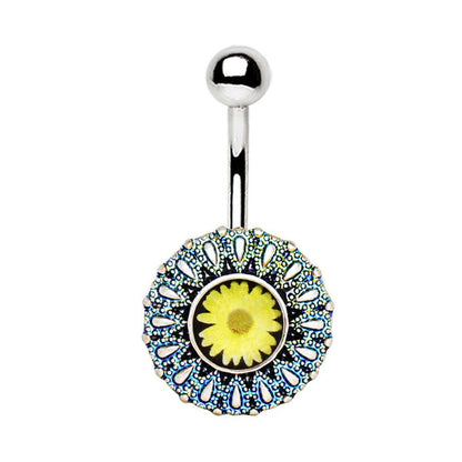 Stainless Steel Victorian Round Yellow Daisy Navel Ring Navel Ring Impulse Piercings