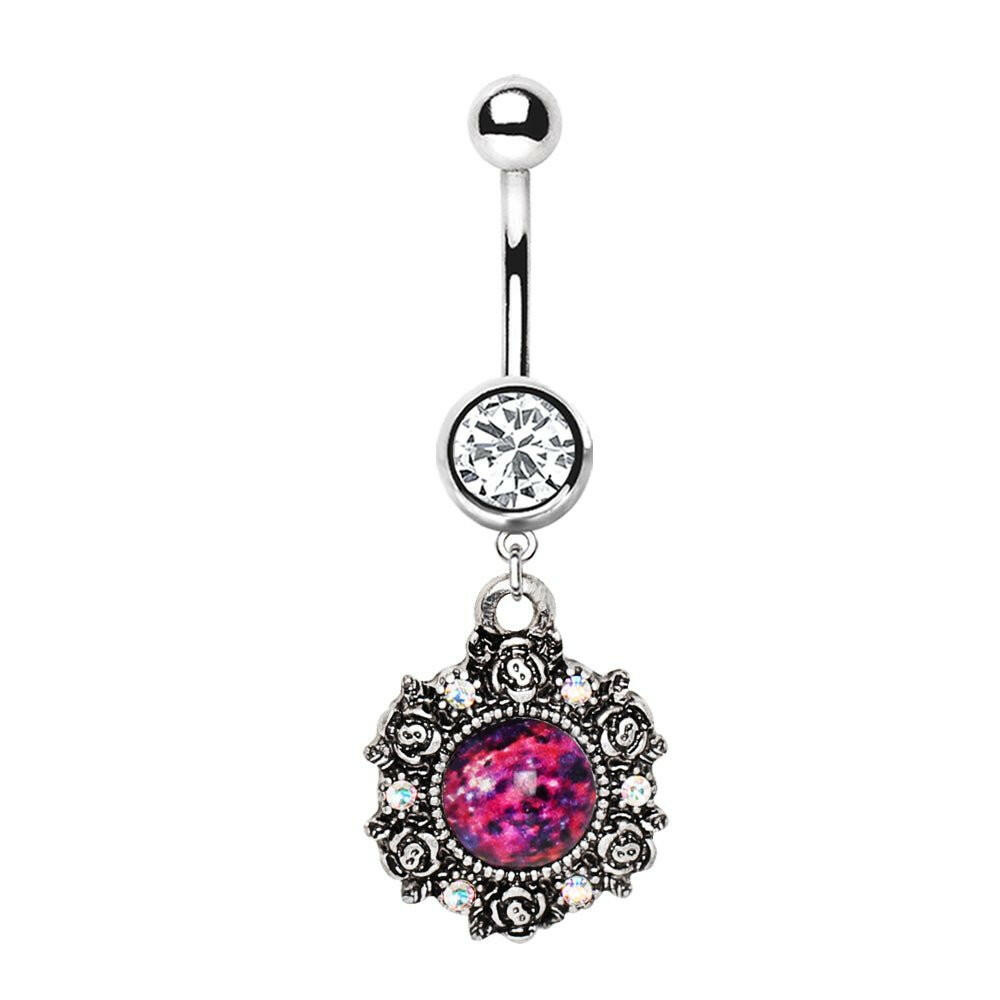 Stainless Steel Victorian Style Pendant Dangle Navel Ring Navel Ring Impulse Piercings