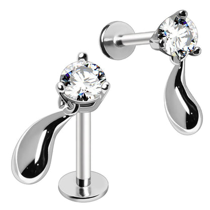 316L Stainless Steel Water Drop Dangle Prong Set CZ Labret Labret Skin Metals