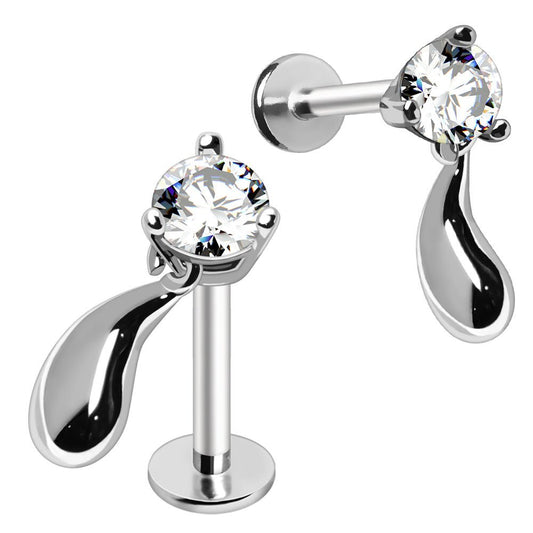 316L Stainless Steel Water Drop Dangle Prong Set CZ Labret Labret Skin Metals