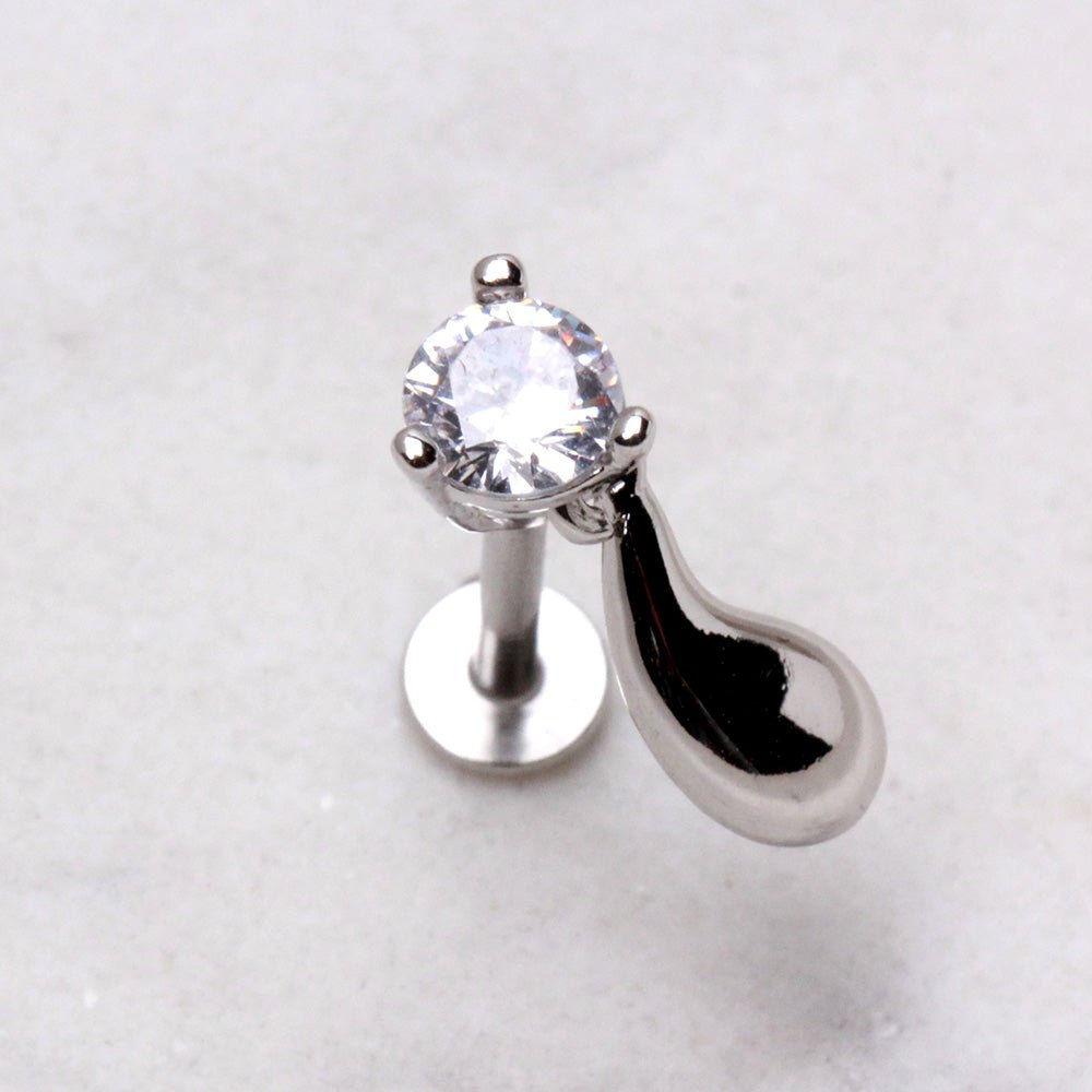 316L Stainless Steel Water Drop Dangle Prong Set CZ Labret Labret Skin Metals