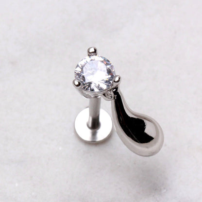 316L Stainless Steel Water Drop Dangle Prong Set CZ Labret Labret Skin Metals