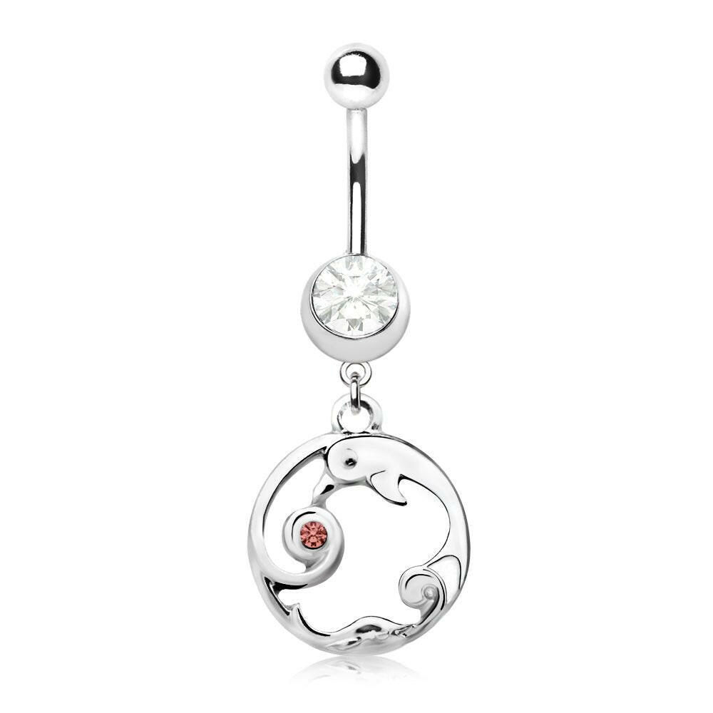 Stainless Steel Wave Catching Dolphin Dangle Navel Ring Navel Ring Impulse Piercings