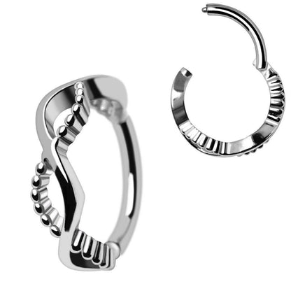 Stainless Steel Wave Pattern Seamless Hinged Clicker Ring Captive Bead Impulse Piercings