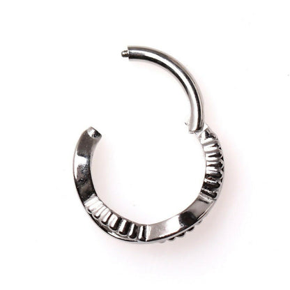 Stainless Steel Wave Pattern Seamless Hinged Clicker Ring Captive Bead Impulse Piercings