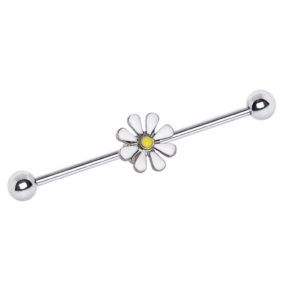 316L Stainless Steel White Daisy Industrial Barbell - Skin Metals
