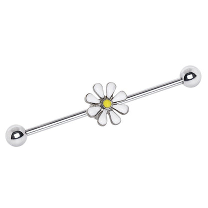 316L Stainless Steel White Daisy Industrial Barbell - Skin Metals