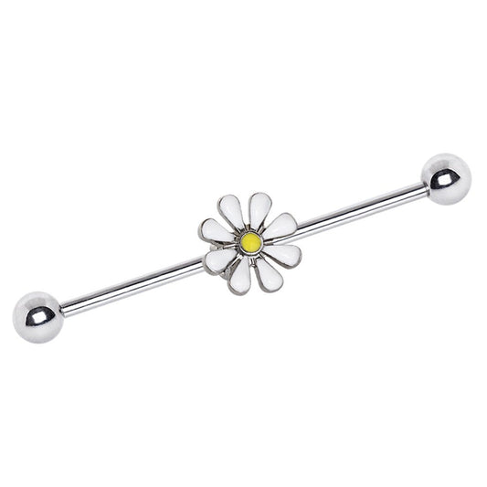 316L Stainless Steel White Daisy Industrial Barbell - Skin Metals