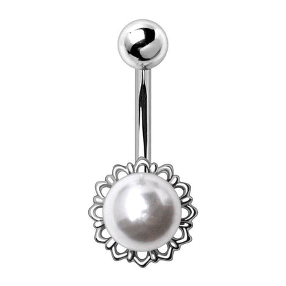 Stainless Steel White Faux Pearl Navel Ring Navel Ring Impulse Piercings