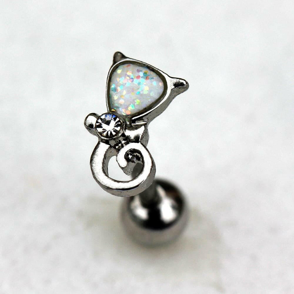 Stainless Steel White Synthetic Opal Cat Cartilage Earring Cartilage Earring Impulse Piercings