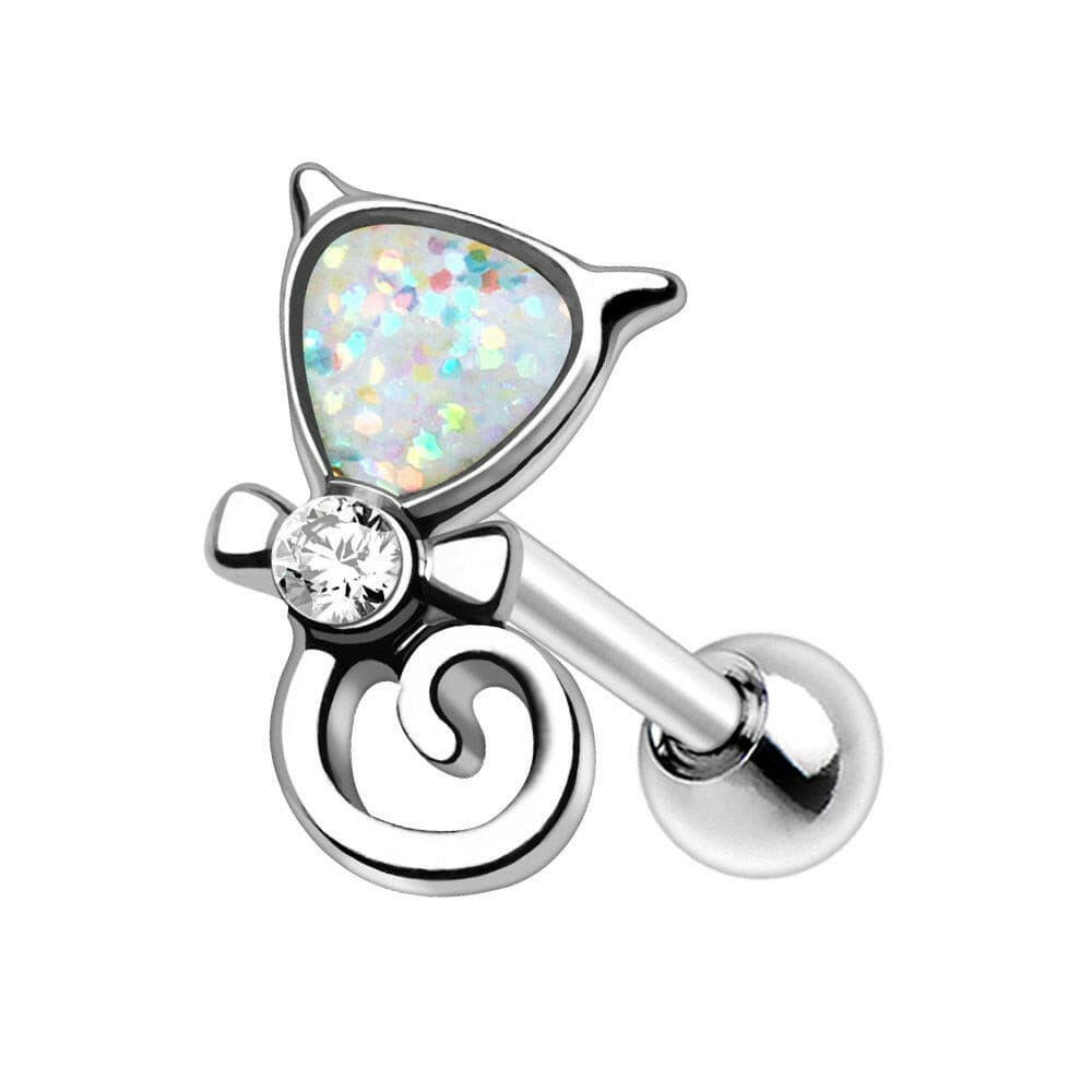 Stainless Steel White Synthetic Opal Cat Cartilage Earring Cartilage Earring Impulse Piercings