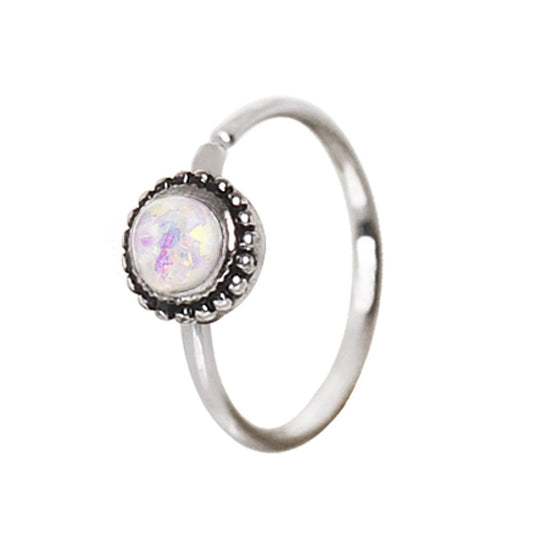316L Stainless Steel White Synthetic Opal Ornate Cartilage Hoop Earring - Skin Metals