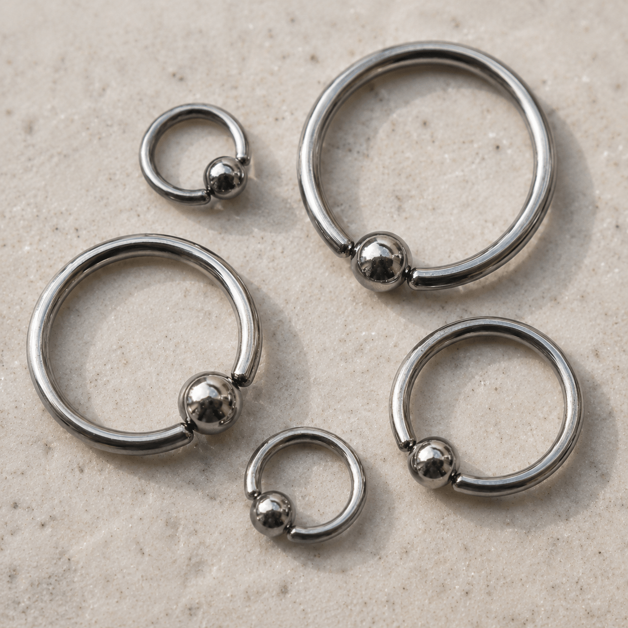 316L surgical steel annealed captive bead ring 16G 14G, implant grade stainless steel CBR piercing hoop
