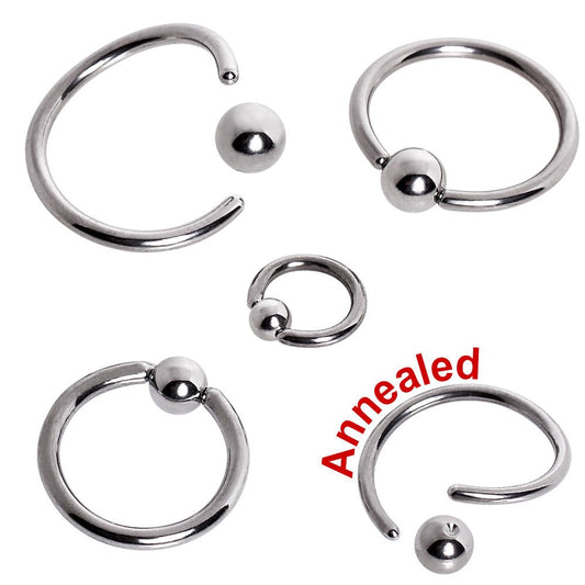 316L Surgical Steel Annealed Captive Bead Ring 16G 14G