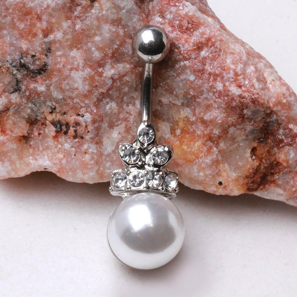 Surgical Steel Crowned Pearl Navel Ring Navel Ring Impulse Piercings