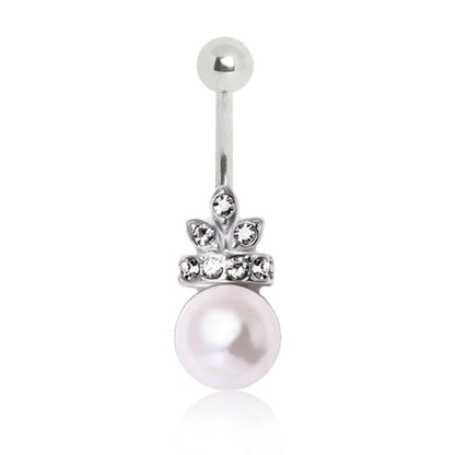 Surgical Steel Crowned Pearl Navel Ring Navel Ring Impulse Piercings