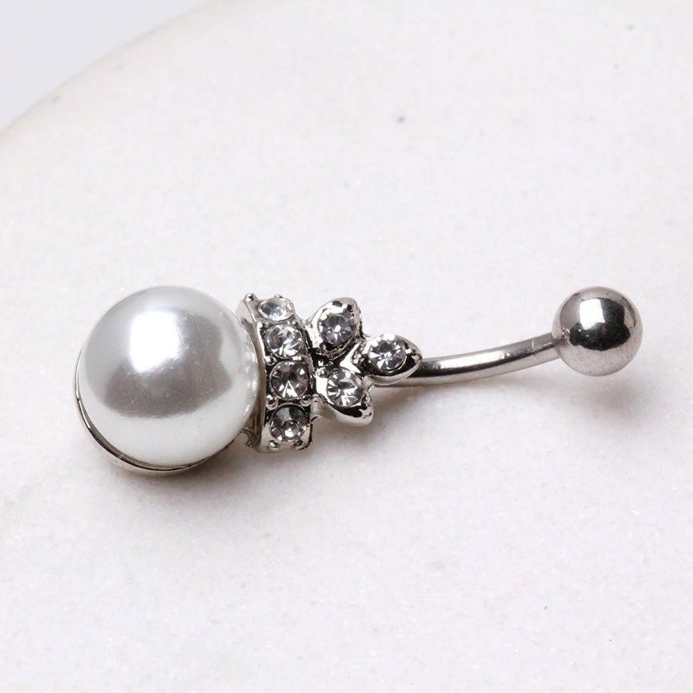 Surgical Steel Crowned Pearl Navel Ring Navel Ring Impulse Piercings