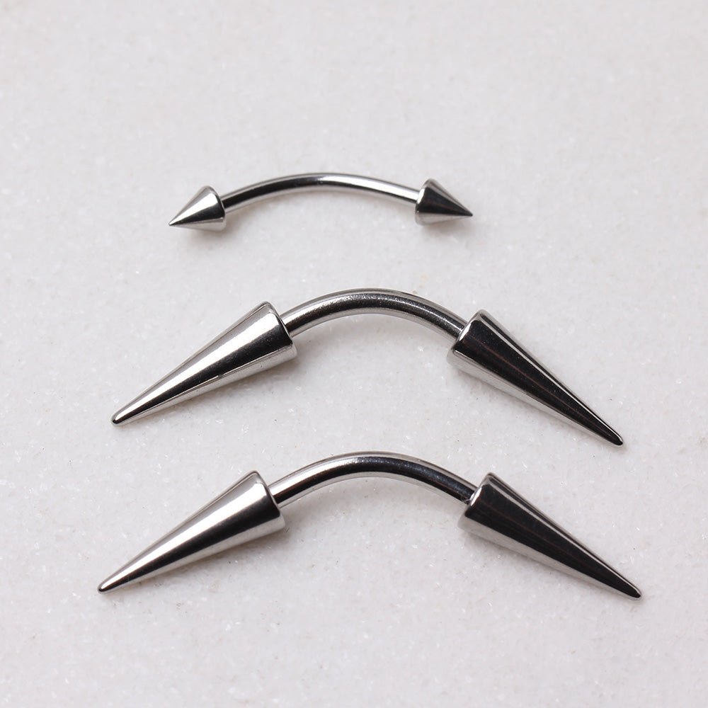 316L Surgical Steel Curved Barbell Eyebrow Ring with Double Spikes