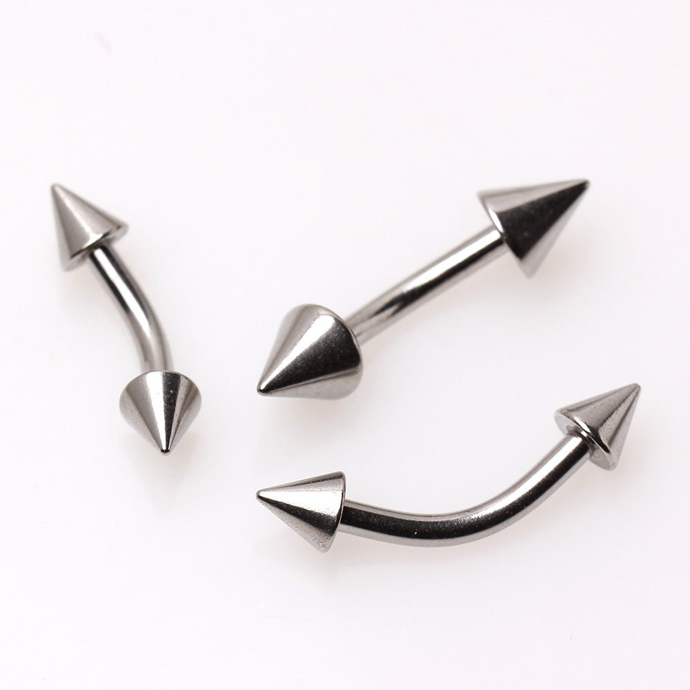 316L Surgical Steel Curved Barbell Eyebrow Ring with Double Spikes
