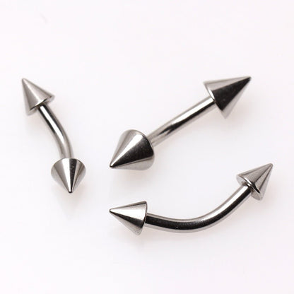 316L Surgical Steel Curved Barbell Eyebrow Ring with Double Spikes