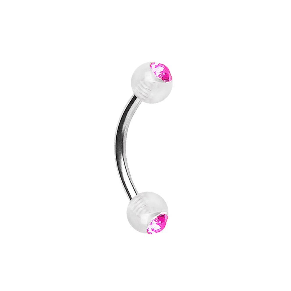 316L Surgical Steel Curved Barbell with UV Acrylic Gemmed Balls