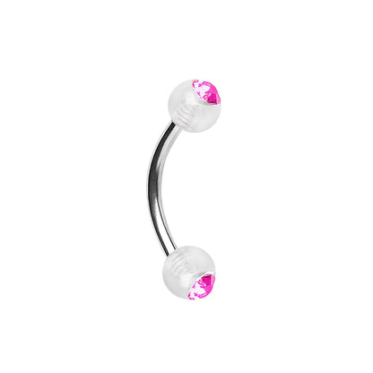 316L Surgical Steel Curved Barbell with UV Acrylic Gemmed Balls