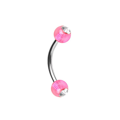 316L Surgical Steel Curved Barbell with UV Acrylic Gemmed Balls