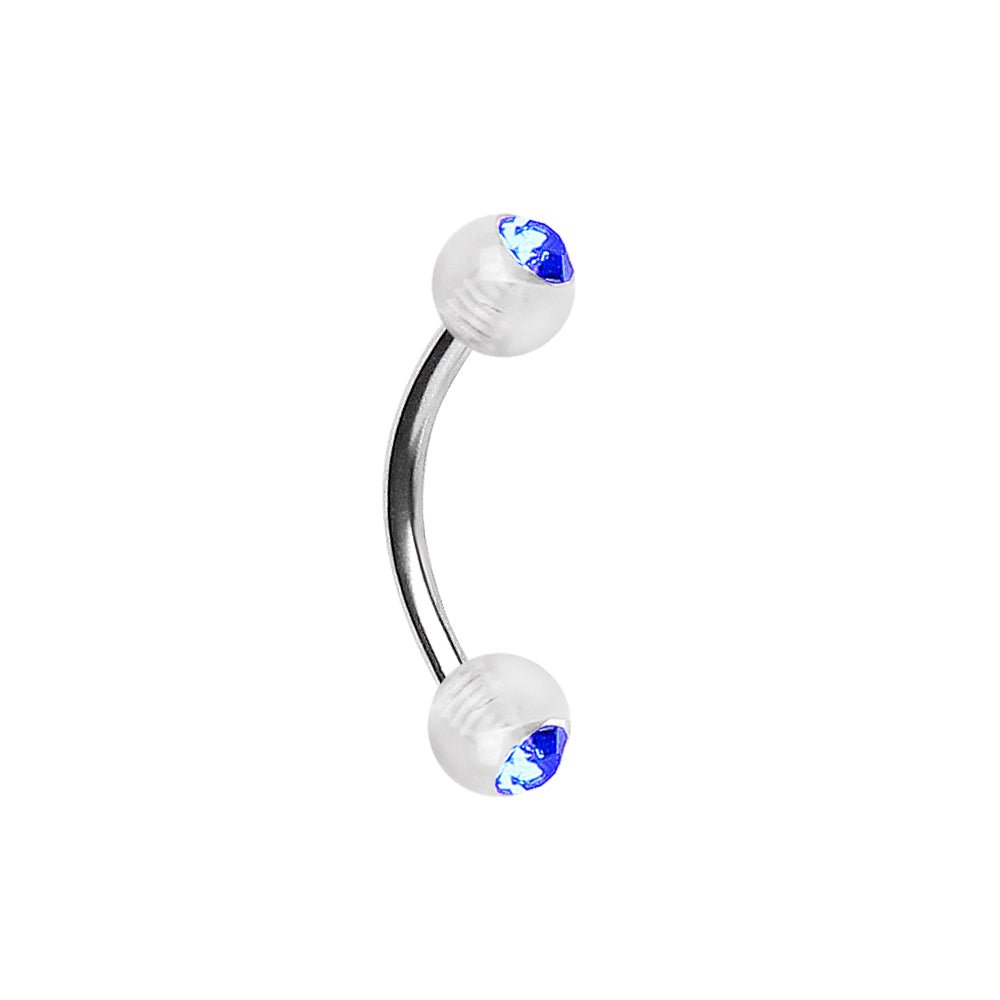 316L Surgical Steel Curved Barbell with UV Acrylic Gemmed Balls