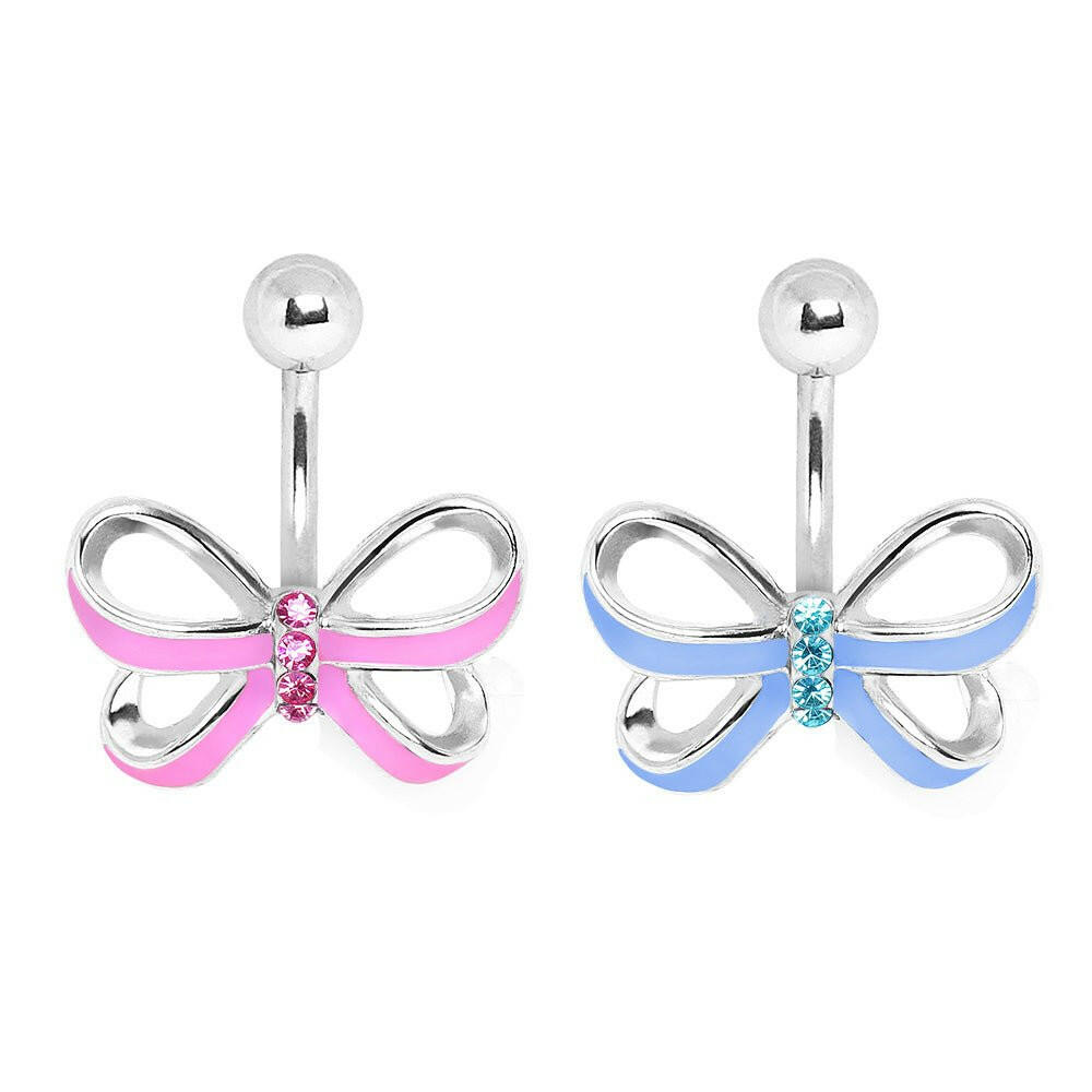 Stainless Steel Ribbon Bow Navel Ring front view