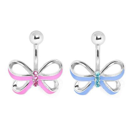 Stainless Steel Ribbon Bow Navel Ring front view