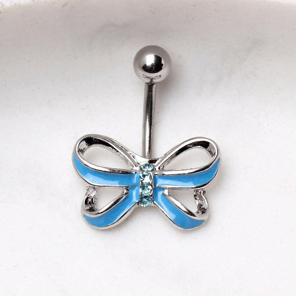 Ribbon Bow Navel Ring CZ detail closeup