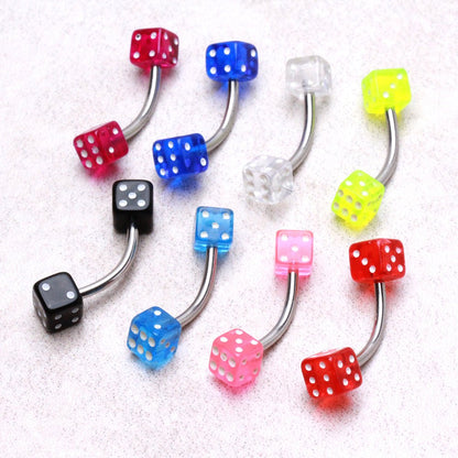 316L Surgical Steel Eyebrow Ring with UV Acrylic Dice Balls