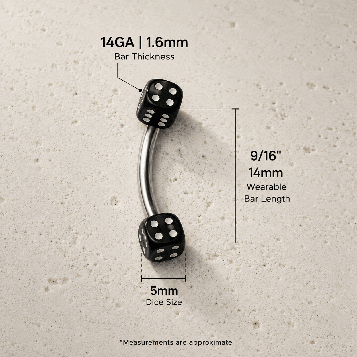 316L Surgical Steel Eyebrow Ring with UV Acrylic Dice Balls